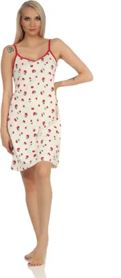 Zdjęcie produktu dla Słodka damska koszula nocna spaghetti z motywem wiśni - również w rozmiarach plus size;red.52