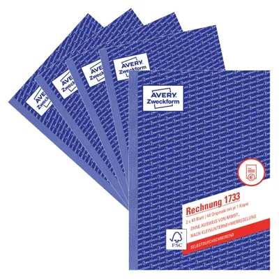 Produktbild von AVERY Zweckform 1733-5 Rechnung für Kleinunternehmer (A5, 2x40 Blatt, selbstdurc