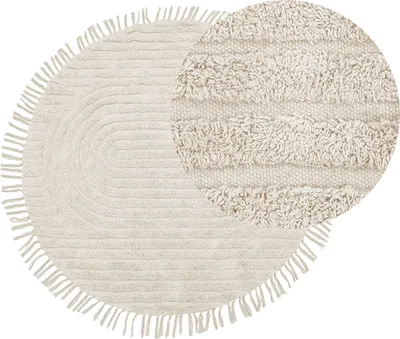 Zdjęcie produktu dla BELIANI Okrągły dywan beżowy bawełniany ⌀ 140 cm tuftowany z frędzlami w stylu boho do salonu sypialni