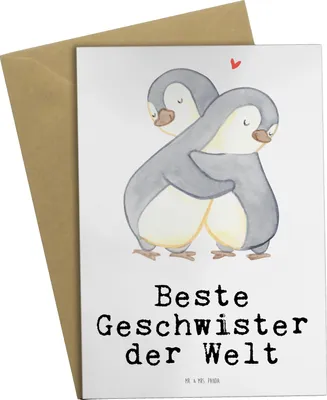 Produktbild von Mr. & Mrs. Panda Klappkarte Pinguin Beste Geschwister der Welt - Weiß - Geschenk, Geburtstagsgeschenk, Geburtstag, Geschenkidee, dankeskarten, Grußkarten, osterkarten