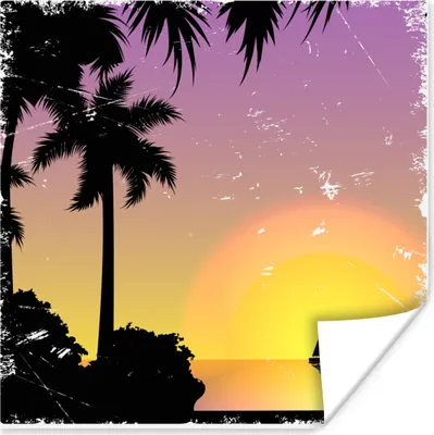Produktbild von MuchoWow® Poster Palme - Segelboot - Meer - Nacht 50x50 cm - Wohnzimmerdekoration
