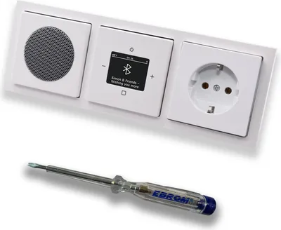 Produktbild von Busch Jäger DAB+ Unterputz Bluetooth Radio 8217U-101 Future Linear Studioweiß, Set mit Lautsprecher, Abdeckungen, Steckdose mit Kinderschutz, Rahmen + EBROM Phasenprüfer zur Montage d. Geräte - 8217U