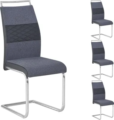 Produktbild von Esszimmerstuhl 4er Set ERZA Stoffbezug dunkelgrau mit Kunstledereinsätzen Küchenstuhl Schwingstuhl