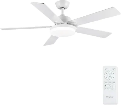 Obrázok produktu pre 132 cm biely stropný ventilátor s 5 lopatkami, tichý stropný ventilátor s osvetlením a diaľkovým ovládaním, vhodný do spálne, reverzibilný stropný ventilátor