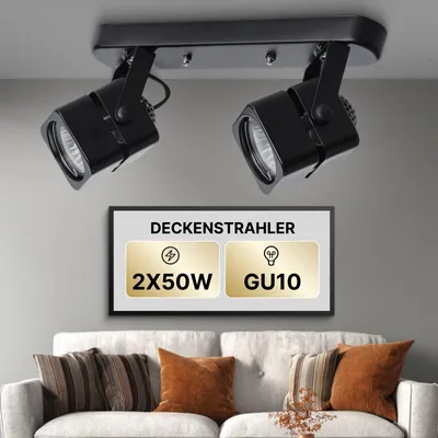 Produktbild von Deckenstrahler Schwarz, 2-flammig, Industriestil, ARTE LAMP Misam, GU10 bis 35 W je Fassung, für Küche & Flur, 26 x 6 x 15 cm, A1315PL-2BK