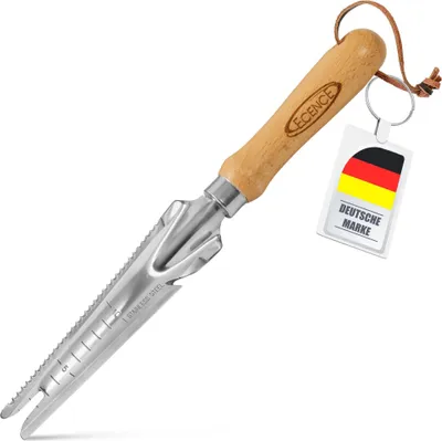 Produktbild von ECENCE 1x Unkrautstecher Edelstahl mit Pflanzfunktion Wurzeljäter mit Holzgriff Manueller Weeder z