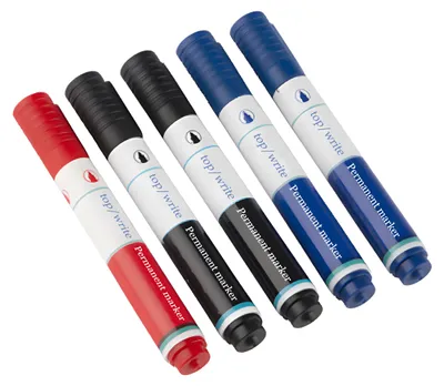 Produktbild von 5x PERMANENT-MARKER Set Schwarz Blau Rot PL mit Rundspitze Filzstift Permanentmarker Stift wasserfest 49