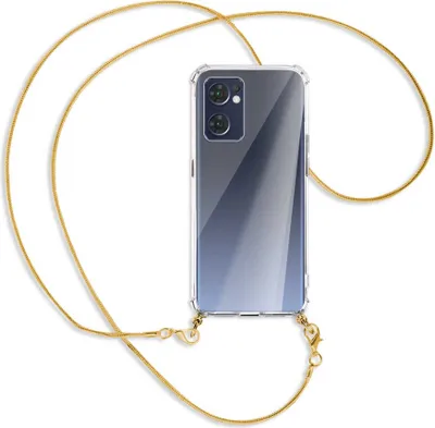 Produktbild von Handykette Backcover-Schutzhülle mit Band (Metall goldfarben) für Oppo Reno7 5G / Find X5 Lite - goldfarbene Kette Snake