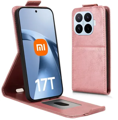 Image de Étui de protection rabattable en simili cuir pour Xiaomi 17T, de couleur rose, avec compartiment pour cartes