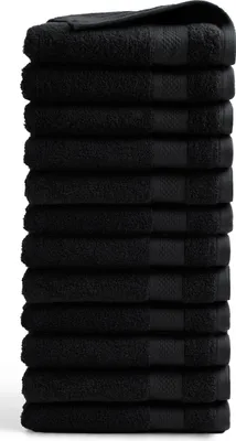 Produktbild von DoubleDry Hotel Kollektion Handtücher Set - 12 Teilig - 100% Baumwolle - 500 g/m² - Weich - 50x100 cm - Schwarz