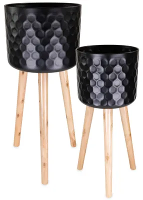 Produktbild von Blumentöpfe 2er Set Schwarz Ø 24,5 x 60 cm & 28 x 67,5 cm mit Füßen