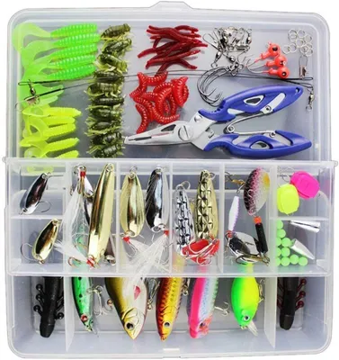 Produktbild von 120 PCS Angeln Köder gemischt einschließlich Spinner, VIB, Höhenhaken, Einzelhaken, Drehgelenke, Zangen, Führer, etc. für Süßwasser-Salzwasser-Fischen
