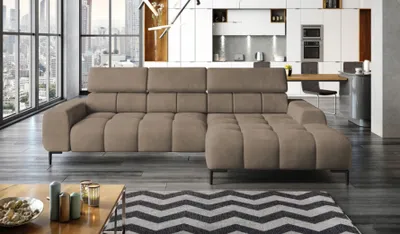 Produktbild von Polsterecke gepolstertes Ecksofa L-förmig Rechts Ecksofa mit Schlaffunktion Sofa mit Schlaffunktion Kleiner 3-Sitzer Verstellbare Kopfstützen und Sitz Stoff: SALVADOR | 177x270x99 cm | Hellbraun