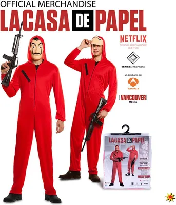 Herren Kostüm Phantom Haus des Geldes Gelddieb inkl. Maschinengewehr La Casa de Papel Fasching Karneval Mottoparty Gruppenkostüm