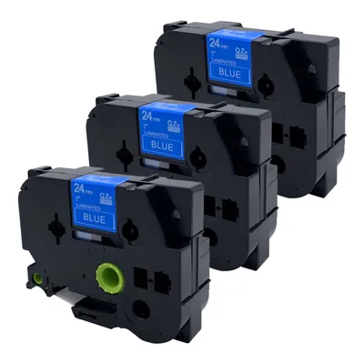 Produktbild von DULA Etikettenband - Kompatibel mit Brother P-Touch Tze-555 - 3 Stück - Weiß auf blau - 24mm x 8m