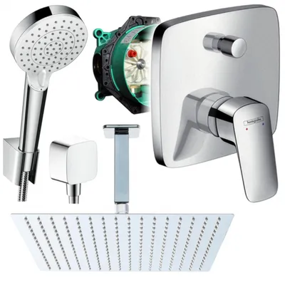 Produktbild von Hansgrohe und Jowi Unterputz Duschsystem mit 360mm Kopfbrause, Logis Duscharmatur, Deckenanschluss