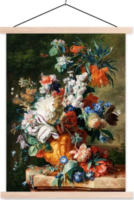 Produktbild von MuchoWow® Textilposter Ölfarbe - Blumen - Stilleben 120x160 cm mit holzfarbenen Rahmen - Plakatkarton
