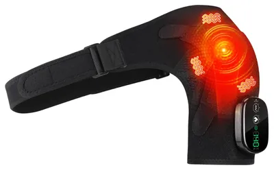 Produktbild von Schulter- und Nackenmassageband - Wärmende Unterstützung - Kabellos - 5000-mAh-Akku - 3 Wärme- und Vibrationsmodi - Schmerzlinderung - Schwarz