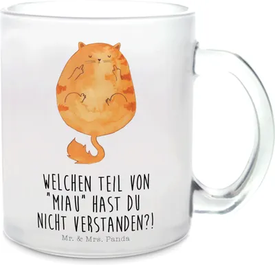 Produktbild von Mr. & Mrs. Panda Häferl Katze Mittelfinger - Transparent - Geschenk, Teeglas, Cat, Mietze, Tee Tasse, Cats, Kater, Henkeltasse, Pott, Trinkglas, Katzen