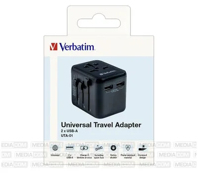 Obrázek produktu pro Verbatim UTA-01, cestovní adaptér, 12W, USB-A, černý