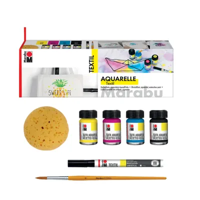 Obrázok produktu pre Marabu 1709000000080, Čierna, Azúrová, Purpurová, Žltá, farba na textil, 15 ml, 4 kusov