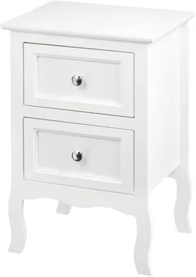 Image de Table de chevet avec 2 tiroirs, en MDF, de couleur blanche, dimensions : 40 x 30 x 60 cm