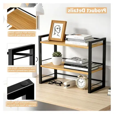 Produktbild von Schreibtischregal-Organizer, 2-stöckiges Bücherregal für den Schreibtisch, Holzaufbewahrung, Präsentationsregal, Gewürzregal, freistehend, für Zuhause