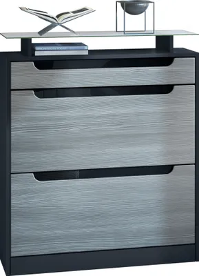 Produktbild von Vladon Schuhschrank Fiesta, Schwarz matt/Avola-Anthrazit/Schwarz Hochglanz - Schuhkipper für 16 Paar Schuhe (89 x 104 x 23 cm)