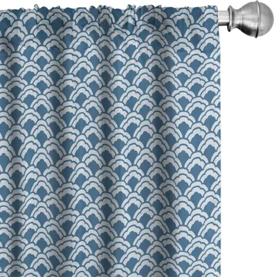 Produktbild von ABAKUHAUS Blau Vorhänge, Gardinen, Abstraktes chinesisches Muster mit weißen sich wiederholenden Formen traditionelle Fliese symmetrisch, 2 Stück 75 x 245 cm, Blau Weiss