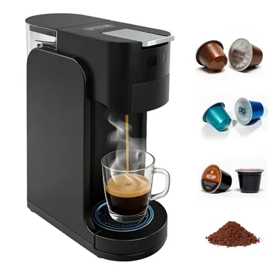 Produktbild von 4-in-1 Kapsel Kaffeemaschine, Kompatibel mit Nespresso/DG/K-Cup & Gemahlenem Kaffee, 1450W, 20 Bar Espresso Maschine mit Einstellbarer Kaffeestärke