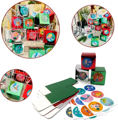 Produktbild von Oblique Unique DIY Adventskalender Set - 24 Pappschachteln + 24 Zahlen Sticker Aufkleber mit Meerjungfrauen für Advent