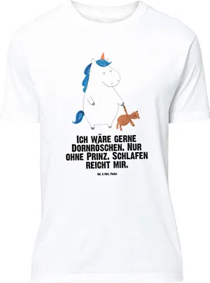 Produktbild von Mr. & Mrs. Panda Größe L T-Shirt Einhorn Teddy - Weiß - Geschenk, mit Spruch, Unicorn, Freundin, Gute Nacht, Shirt, Einhörner, schlafen, Bett, Tshirt