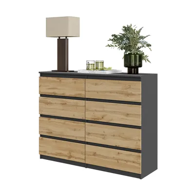 Zdjęcie produktu dla Komoda 120 Cm Antracyt / Dąb Wotan 8 Szuflad Salon, Sypialnia