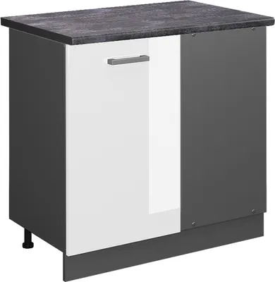 Image de Meuble d'angle Vicco R-Line Blanc Haute brillance 86cm , PT Anthracite, Model 46528