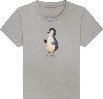 Produktbild von Mr. & Mrs. Panda  T-Shirt Pinguin Marienkäfer 0. - 6. Monat - Heather Grey - Geschenk, Wunder, Babyshirt, Kinder Top, Baby Baumwollshirt, Aufmerksam, Glück, Kleine