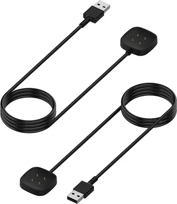 Two black USB charging cables with magnetic docks for a smartwatch.