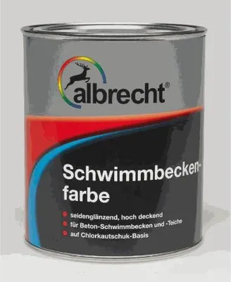 A can of Albrecht Schwimmbeckenfarbe (swimming pool paint).