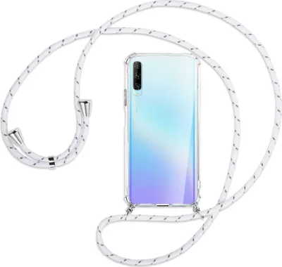 Produktbild von Handykette Backcover-Schutzhülle mit Band (Metall silberfarben) für Huawei P Smart Pro 2019 - weiß/grau