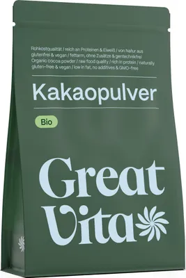 Produktbild von GreatVita Kakaopulver 800g - Bioqualität | rohes Pulver ideal für Getränke und als Backzutat