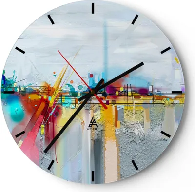 Produktbild von Wanduhr - Rund - Glasuhr - Abstraktion modern - 30x30cm - Schleichendes Uhrwerk - Lautlos - zum Aufhängen bereit - Dekoration Modern - Wanddekoration aus Glas - C3AR30x30-4028