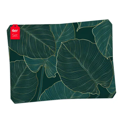 Produktbild von Tischsets | Platzsets abwaschbar – Tropische Blätter mit Goldadern – aus Premium Vinyl (Kunststoff – BPA-frei) - 4 Stück - 44 x 32 cm - Made in Germany
