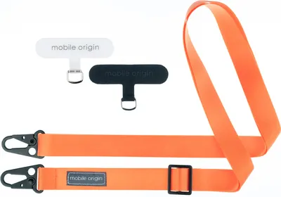 Productafbeelding van Mobiele bevestigingsband met karabijnhaak, 25 mm breed, oranje, lengte 84 - 165 cm