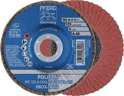 Produktbild von PFERD 67756125, Fächerscheibe, Aluminium, Nicht-eisenhaltiges Metall, Edelstahl, 12,5 cm, Jede Marke, Eingedrückte Mitte, 2,22 cm