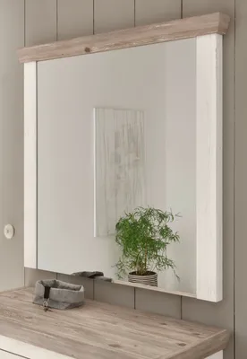 Produktbild von Garderobenspiegel "Rovola" Pinie weiß / Oslo Pinie Landhaus Spiegel 107 x 110 cm