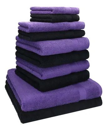 Produktbild von Betz 10-tlg. Handtuch-Set PREMIUM CLASSIC 2 Duschtücher 4 Handtücher 2 Gästetücher 2 Seiftücher Farbe: lila & schwarz