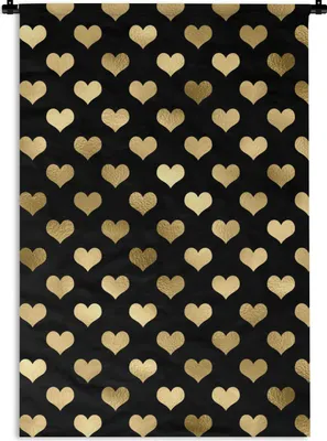 Produktbild von MuchoWow® Wandteppich Wandbehang Muster - Herz - Gold 90x135 cm Tapisserie Dekoration Wandtuch - Baumwolle - Wandskulptur