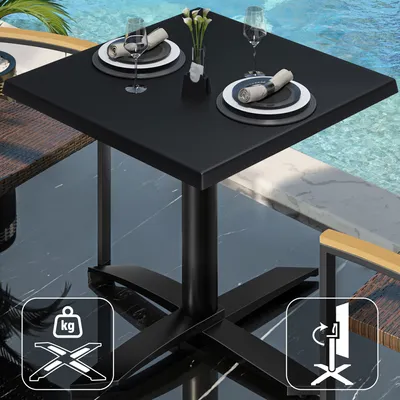 Produktbild von WTG | Bistro Außen Tisch | B: T: H:  70 x 70 x 75,5 cm | Schwarz  / Schwarz | Quadratisch | Klappbar + Zusatzgewicht | Bistro Tisch Gastro Tisch