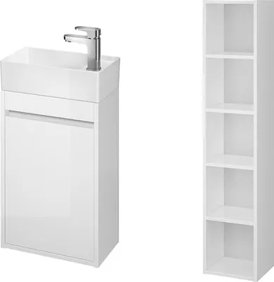 Productafbeelding van BADLAND Badmeubelset CREA 40: Wastafelonderkast met hoge kast (140x30x25), badkamerplank, wit