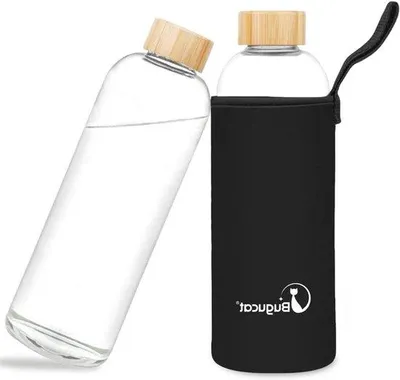 Produktbild von Famanu Wasserflasche Borosilikatglas - wiederverwendbar - 1000 ml - schwarz