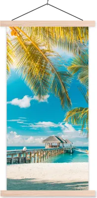 Produktbild von MuchoWow® Textilposter Tropisch - Strand - Palme 40x80 cm mit holzfarbenen Rahmen - Wohnzimmer